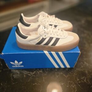 Adidas Samba Classic Sneakers in White & Black with Gum Sole